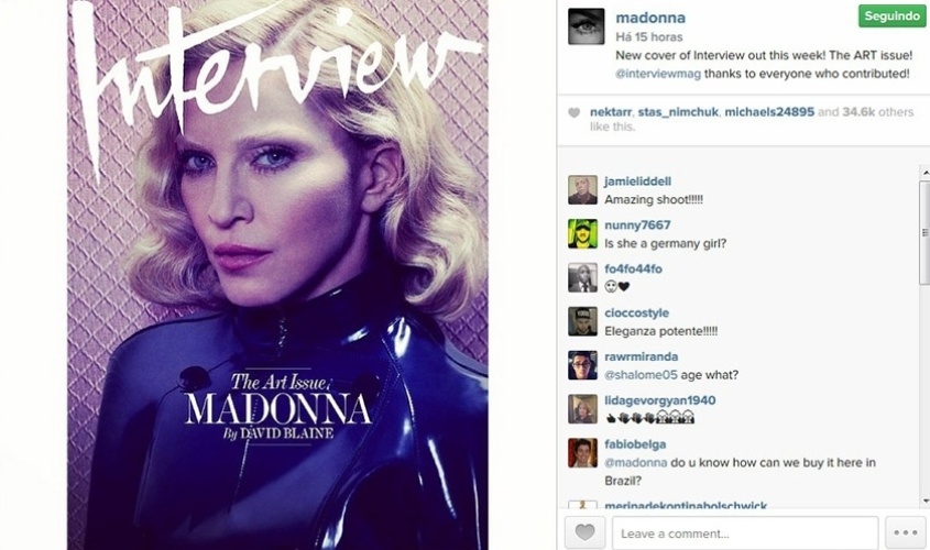 01.dez.2014 - Em seu Instagram, Madonna compartilha uma das capas da revista 