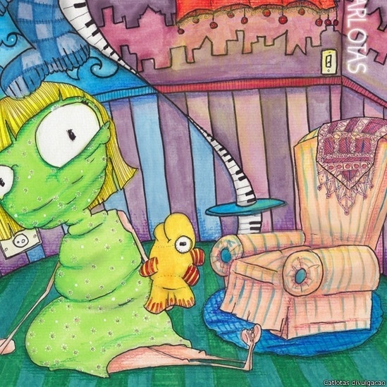 Artista plástica paulista Carla Douglass, 31, usa seus personagens "imperfeitos" - olhos desproporcionais, pescoços compridos e formas assimétricas - para pregar a tolerância em escolas e instituições públicas e privadas - Carlotas/ Divulgação