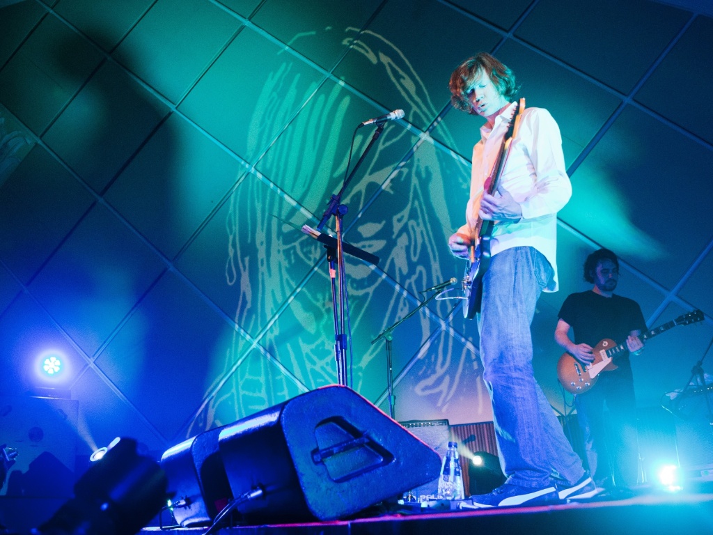 O guitarrista e vocalista do Sonic Youth Thurston Moore, durante o primeiro show de sua carreira solo no Brasil, em abril de 2012, no Cine Joia (SP)