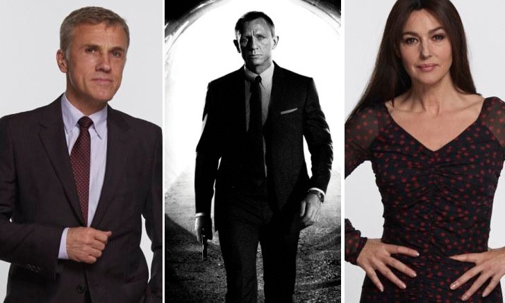 Daniel Craig (no meio) volta ao papel do espião 007 no 24° filme da franquia, "Spectre". Fazem parte do elenco os atores Christopher Waltz (à esq.) e Monica Bellucci - Divulgação