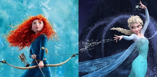 Cenas das animações "Valente" (2012) e "Frozen" (2013), respectivamente da Pixar e da Disney, que são bom exemplo de como os estilos dos dois estúdios vêm se aproximando nos últimos anos - Divulgação