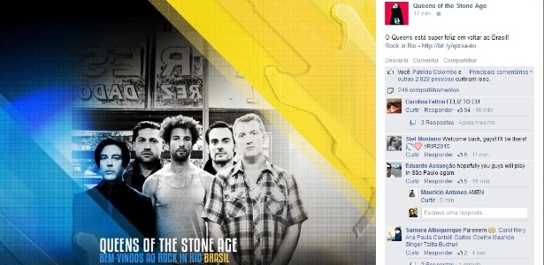 De volta ao Brasil para o Rock in Rio, Queens of the Stone Age posta mensagem em português para os fãs brasileiros - Reprodução/Facebook - Reprodução/Facebook