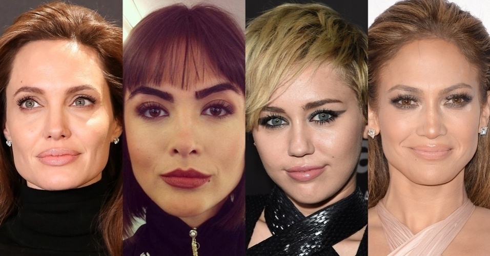 Montagem de sobrancelhas com Angelina Jolie, Maria Casadevall, Miley Cyrus e Jennifer Lopez - Getty Images