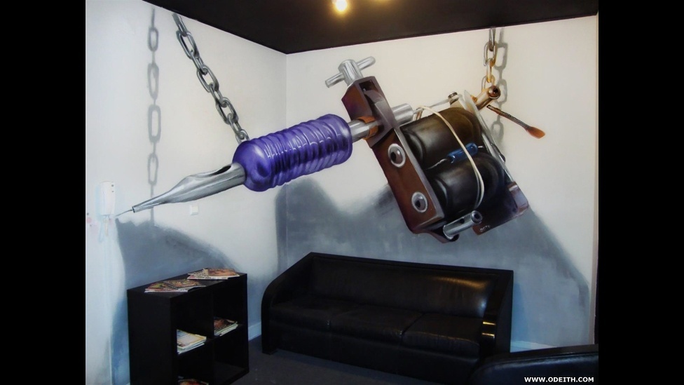 O pintor e muralista português Odeith combina diversas técnicas de pintura e instalação artística para criar grafites tridimensionais que parecem saltar das paredes - BBC