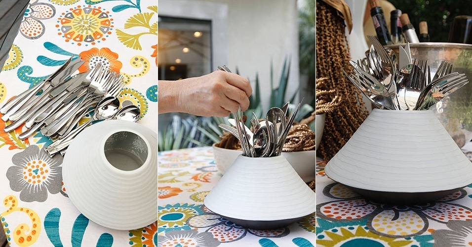 Outra forma de inovar é agrupar os talheres em um recipiente diferenciado, como um vaso baixo de cerâmica... - Reinaldo Canato/ UOL
