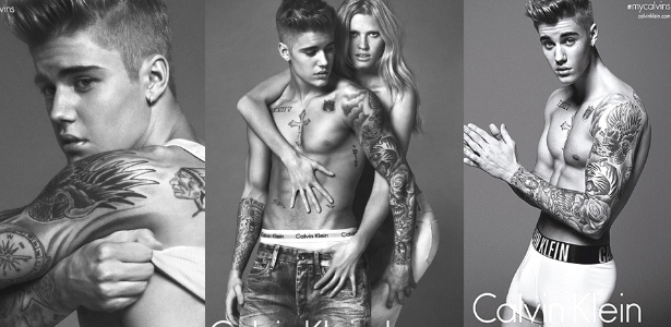 Justin Bieber aparece de cueca como novo garoto-propaganda da Calvin Klein. E posa com a modelo Lara Stone