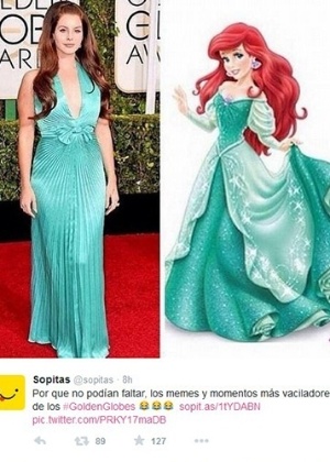 Lana Del Rey não passou despercebida com seu vestido verde-água e logo foi comparada à Ariel, a pequena sereia - Reprodução/Twitter