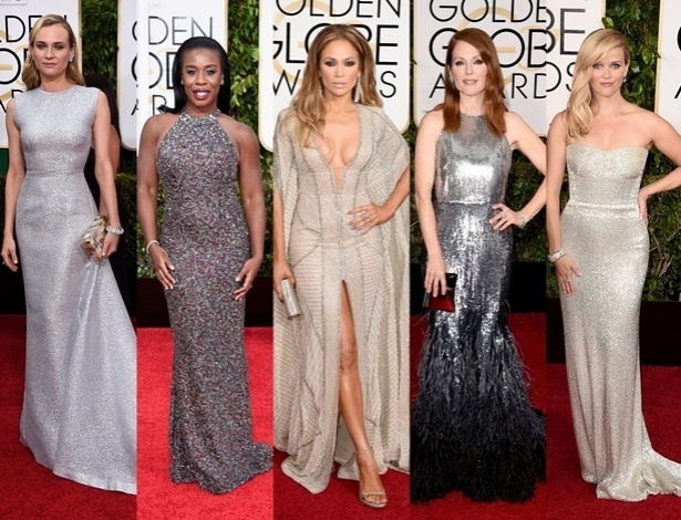 Os vestidos com brilho em prateado marcaram presença em peso durante a edição de 2015 do Globo de Ouro