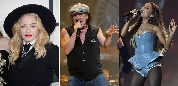 Madonna, Brian Johnson, do AC/DC, e Ariana Grande, que se apresentarão no Grammy - Getty Images/Arquivo/Reuters