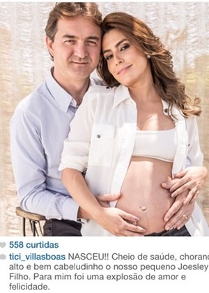No Instagram, Ticiana Villas Boas comemora o nascimento do herdeiro: "Explosão de amor e felicidade"