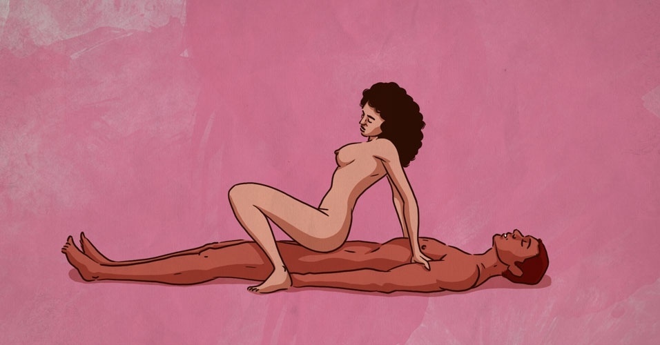 O homem deita-se com as costas no chão e estica as pernas para receber a parceira, que se sentará de costas para ele, sobre suas coxas, com os pés apoiados no colchão. A intensidade do movimento é controlada pela mulher. Nessa posição, o homem estará bastante à vontade para curtir a penetração e para diminuir um pouco a intensidade dos movimentos da parceira, caso queira, segurando-a suavemente pelo bumbum - Leo Gibran/UOL