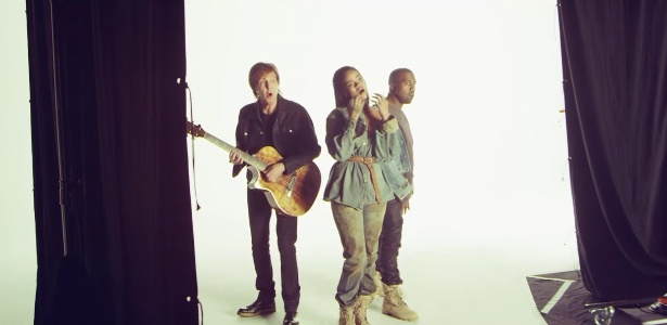 Imagem de bastidores do clipe de "FourFiveSeconds", parceria entre Rihanna, Paul McCartney e Kanye West - Reprodução