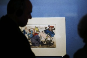 Caricatura que faz parte da exposição "Bonaparte e os britânicos" no Museu Britânico em Londros - ADRIAN DENNIS/AFP
