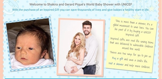 Shakira e Pique apresentam o filho Sasha Mebarak em convite chá beneficente