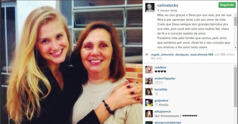 Em post no Instagram, Celina Locks faz homenagem a sua mãe