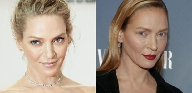 Antes e depois: a atriz Uma Thurman surpreendeu ao aparecer com rosto diferente - AFP/AP Photo/Markus Schreiber