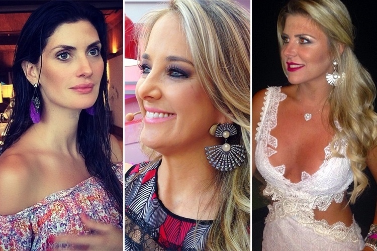 O brinco leque se popularizou entre as blogueiras, famosas e conquistaram as ruas. Eles acrescentam um toque étnico chic ao visual e ajuda a levantar qualquer look básico. Na imagem, Isabella Fiorentino, Ticiane Pinheiro e Íris Stefanelli usam o acessório em diferentes ocasiões. A seguir, veja uma seleção de modelos - Reprodução/Instagram