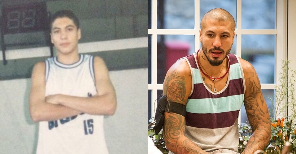 Montagem - Fernando à esquerda aos 16 anos, quando treinava basquete e à direita atualmente no "BBB15"