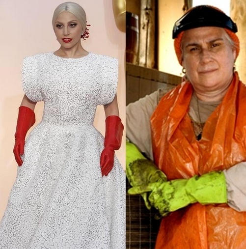 Lady Gaga chega ao tapete vermelho do Oscar com luvas de lavar louça e é comparada à personagem mãe Lucinda, de "Avenida Brasil" - Reprodução