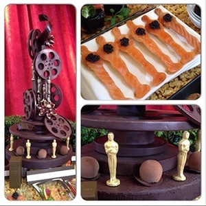 Quitutes de salmão e chocolate em forma de estatuetas do Oscar servidos aos vips - Reprodução/Instagram/@ferezabella
