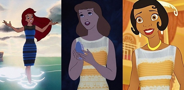 As Princesas Ariel, Cinderella e Tiana usam o polêmico vestido que "muda de cor"