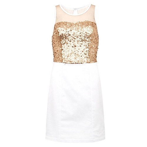 Vestido com top de paetê dourado e saia branca, da Sommer à venda na Dafiti. Preço: R$ 114,99. Informações: www.dafiti.com.br | Preço e disponibilidade pesquisados em março de 2015 e sujeitos a alterações - Divulgação