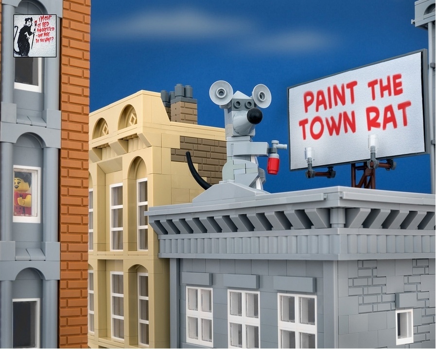 O fotógrafo canadense, Jeff Friesen, usou as peças de Lego da filha June, de oito anos, para recriar obras do artista britânico Banksy, conhecido por sua arte de rua subversiva - Jeff Friesen/thebrickfantastic.com/Reprodução