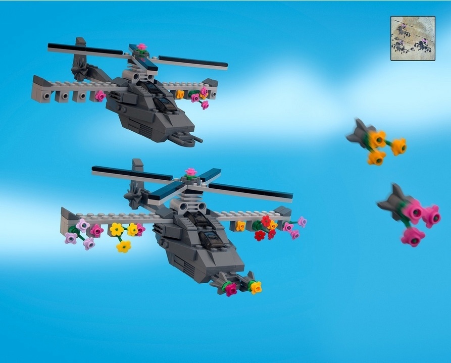 O fotógrafo canadense, Jeff Friesen, usou as peças de Lego da filha June, de oito anos, para recriar obras do artista britânico Banksy, conhecido por sua arte de rua subversiva - Jeff Friesen/thebrickfantastic.com/Reprodução