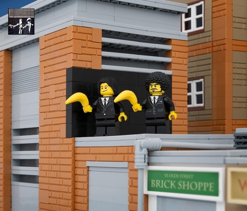 O fotógrafo canadense, Jeff Friesen, usou as peças de Lego da filha June, de oito anos, para recriar obras do artista britânico Banksy, conhecido por sua arte de rua subversiva - Jeff Friesen/thebrickfantastic.com/Reprodução