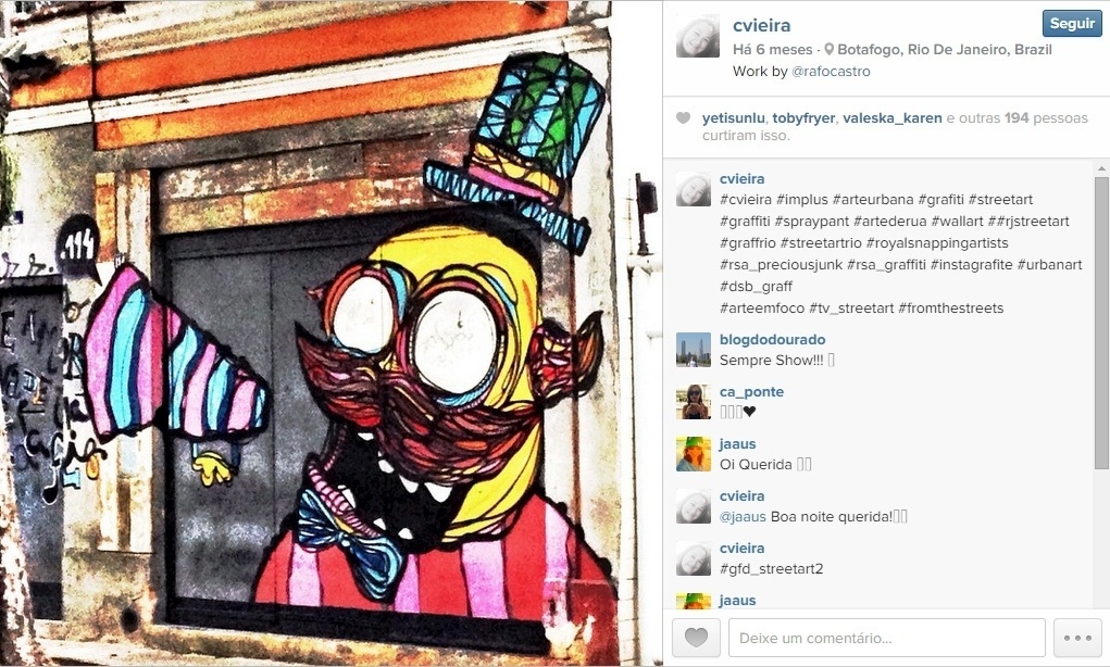 Obra do aritista Rafo Castro, mapeada pelo #streetartrio - Reprodução/Instagram