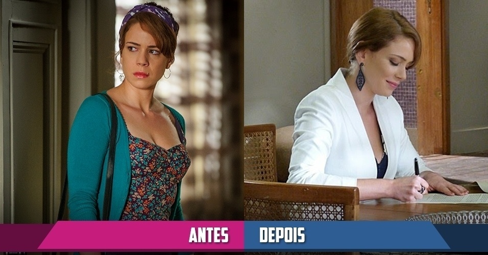 Clique na seta da esquerda para ver como era o estilo de Cristina (Leandra Leal) no começo de "Império", quando era vendedora de camelódromo, ou na seta da direita, para acompanhar as mudanças de seu visual após ser adotada por José Alfredo (Alexandre Nero) e começar a trabalhar na empresa da nova família - Montagem/UOL