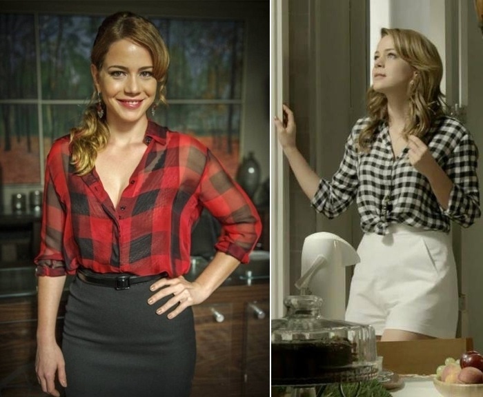 DEPOIS: As estampas não saíram totalmente do estilo de Cristina (Leandra Leal). Apesar da personagem ter abandonado os desenhos florais, agora ela combina as saias lápis com camisas xadrez - Divulgação/TV Globo