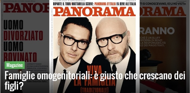 Capa da revista italiana "Panorama" com entrevista dos estilistas Domenico Dolce e Stefano Gabbana a favor das famílias tradicionais