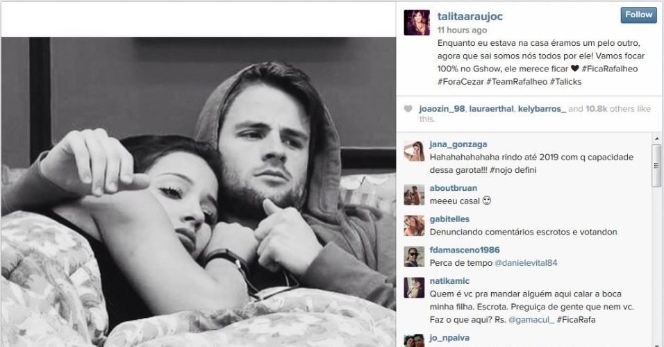 16.mar.2015 - Talita posta foto com Rafael e pede apoio para seus fãs