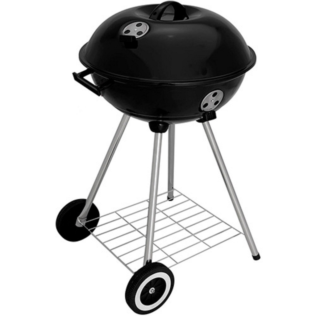 Churrasqueira Guarapari a Bafo Esmaltada Redonda 46 cm, com corpo em aço esmaltado, grelha e grade em arame cromado e pés em alumínio - Divulgação