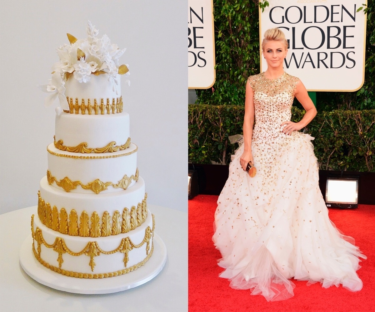 vestido Oscar Julianne Houg bolo Carol Melo  UOL Casamento - Divulgação / Getty Images