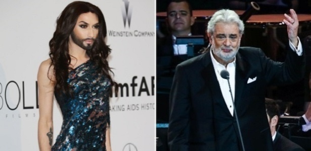 Conchita Wurst e Plácido Domingo, que se apresentarão juntos na Ópera de Viena - Montagem/Getty Images/Manuela Scarpa/Photo Rio News