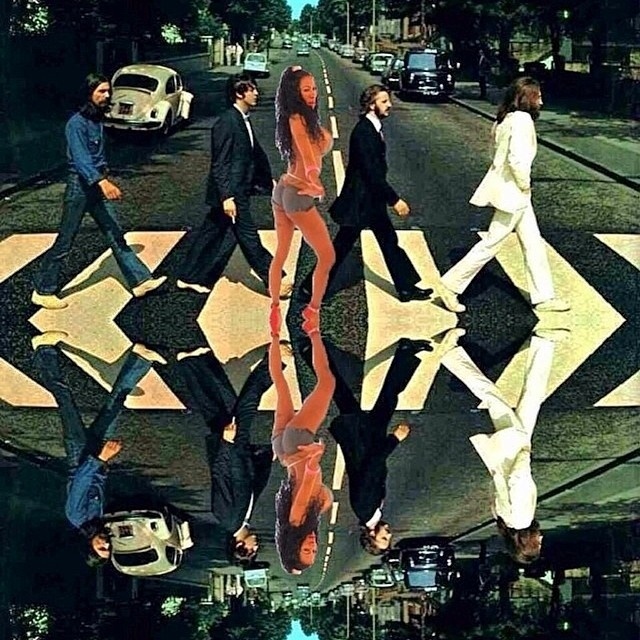 Montagem de Inês Brasil na capa de "Abbey Road", dos Beatles - Reprodução/Facebook