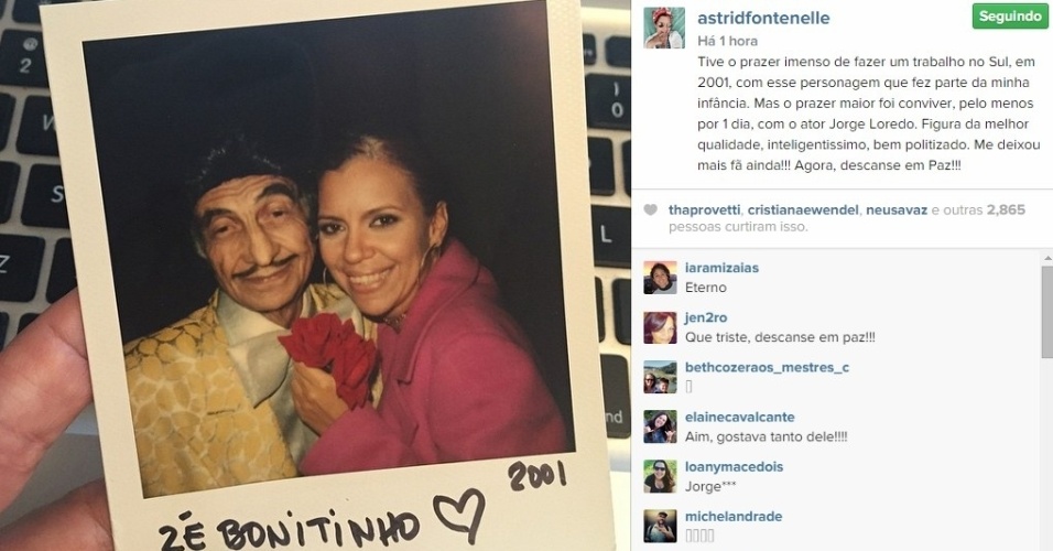 26.mar.2015 - Astrid Fontenelle presta homenagem a Zé Bonitinho no Instagram