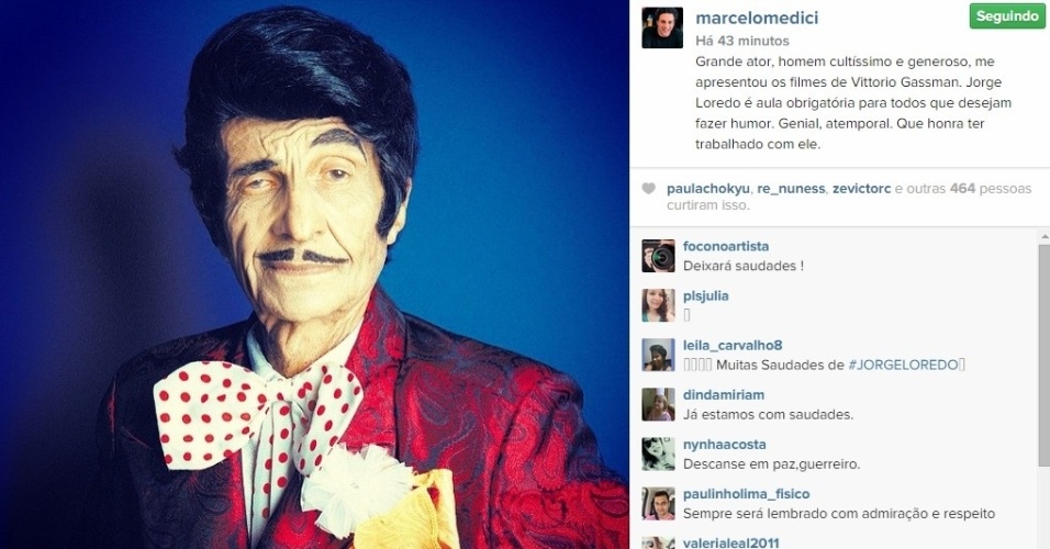 26.mar.2015 - O ator Marcelo Medici também prestou homenagem a Jorge Loredo em seu Instagram