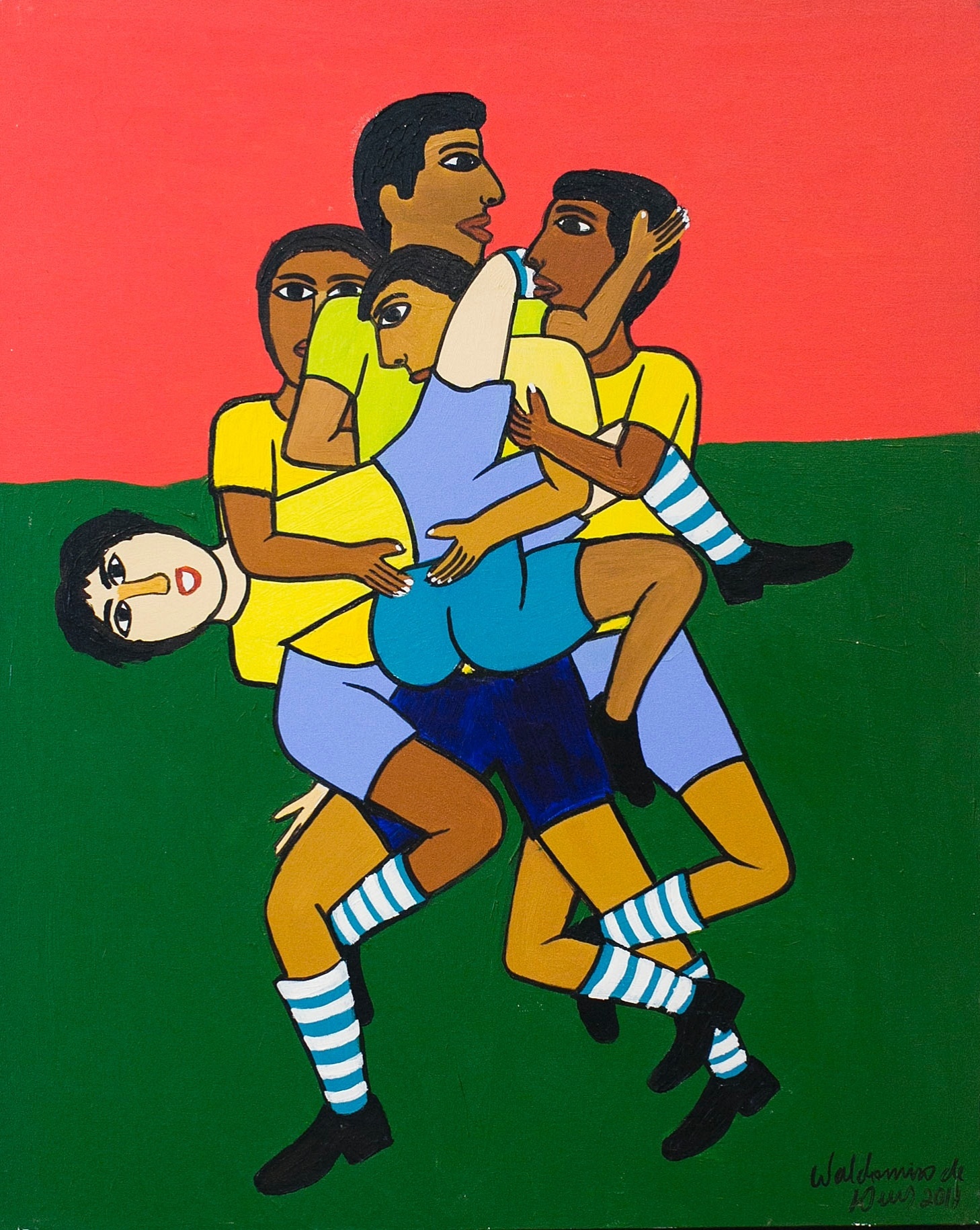 Quadro "Alegria do Gol", de Waldomiro de Deus - "Me fascina a alegria que o gol proporciona, e tentei passar isso nessa surubada da comemoração", diz o artista, ao descrever a pintura - Leonardo Soares/UOL