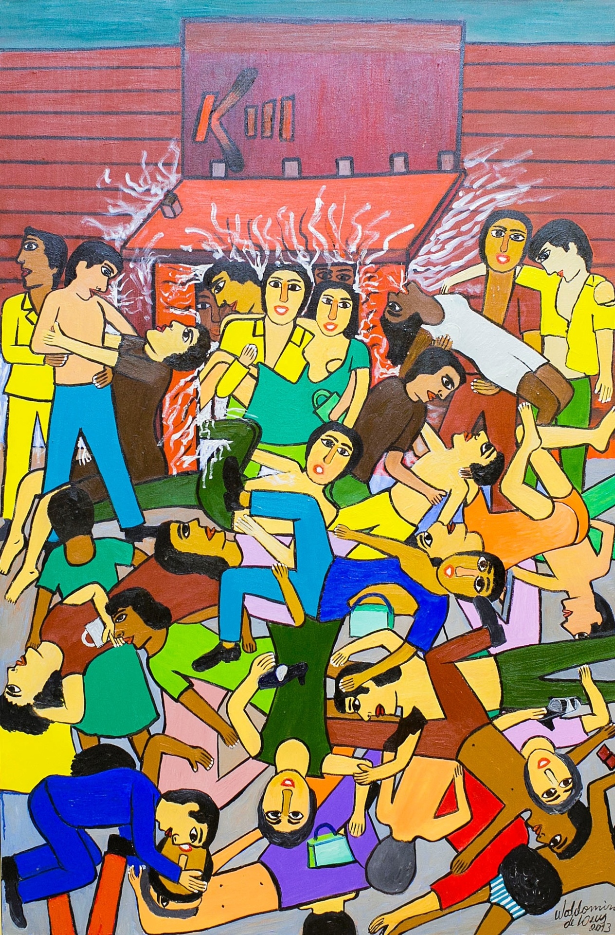 Quadro "Tormento na Boate Santa Maria", que retrata a tragédia na boate Kiss, em Santa Maria (RS) - "O que aconteceu com a boate Kiss mexeu muito comigo. Aqueles jovens só queriam se divertir e tiveram um final tão triste", diz Waldomiro de Deus - Leonardo Soares/UOL