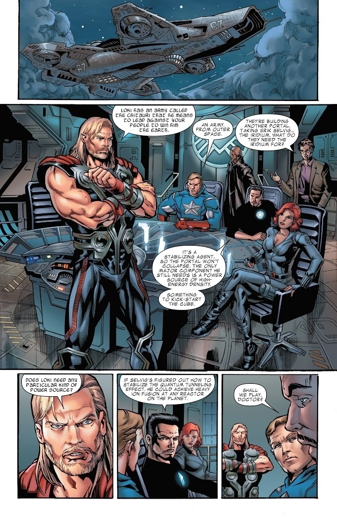 Página da HQ que adapta o filme "Os Vingadores" (2012), com desenhos do brasileiro Joe Bennet - Reprodução