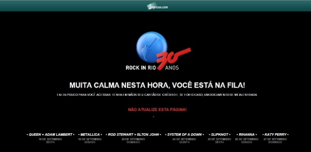 Página de espera para compra de ingressos do Rock in Rio 2015 - Reprodução