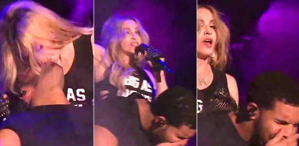 Em abril, rapper Drake fez careta após ser beijado por Madonna no festival Coachella - Reprodução