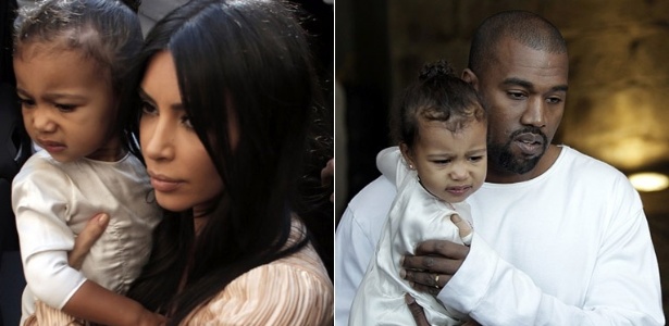 Kanye West e a filha North, de quase dois anos, vestiram branco para batismo em Israel