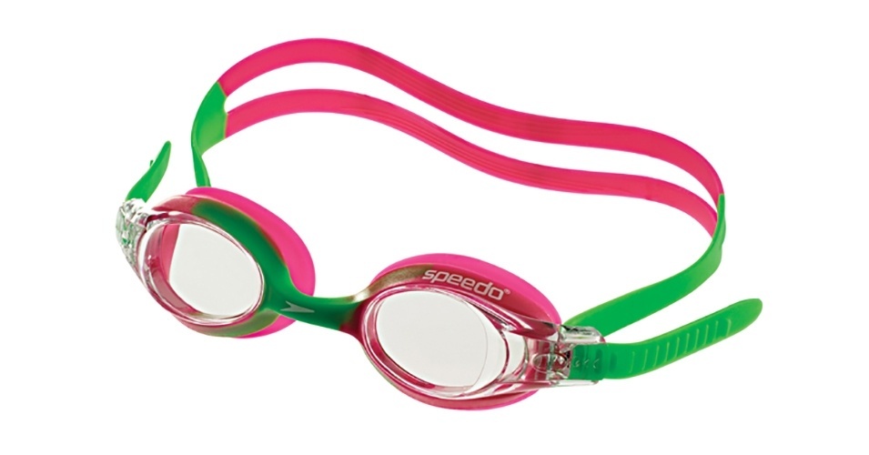 álbum com acessórios de natação | Óculos com lentes de policarbonato, ventosa e moldura em silicone e botão para ajuste fácil, da Speedo (www.speedo.com.br). R$ 49,90. Disponível para crianças em tamanho único nas cores rosa e verde, azul e prata. Preço e disponibilidade pesquisados em abril de 2015. Sujeitos a alterações - Divulgação