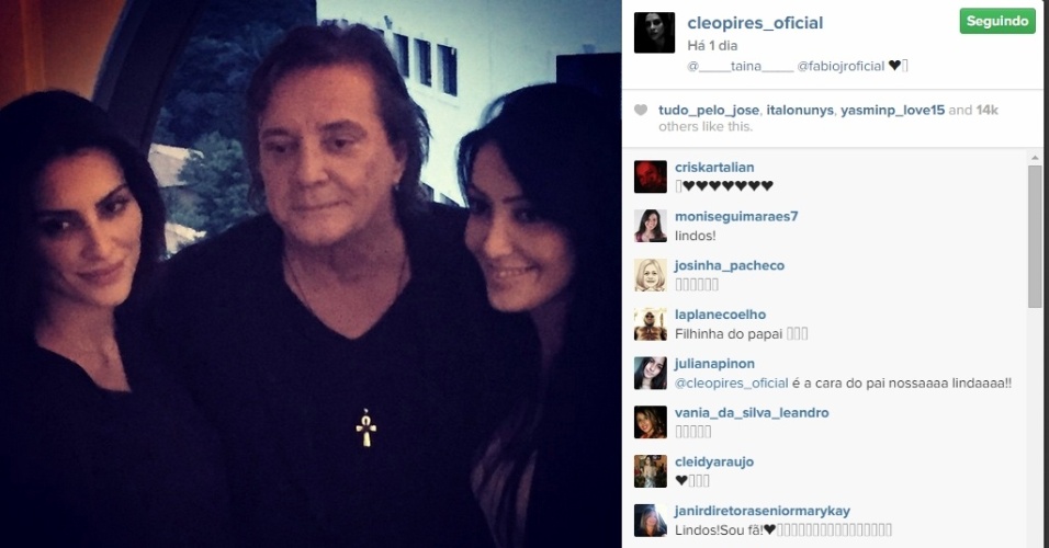 16.abr.2015 - Cleo Pires publicou uma foto em seu Instagram ao lado do pai, Fábio Jr., e da irmã, Tainá