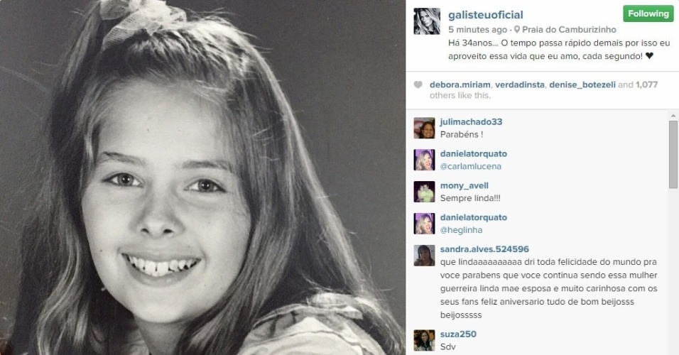 18.abr.2015 - Adriane Galisteu completa 42 anos neste sábado e publicou em seu Instagram uma foto tirada aos 8 anos de idade. Na imagem ela aparece sorrindo, com uma 