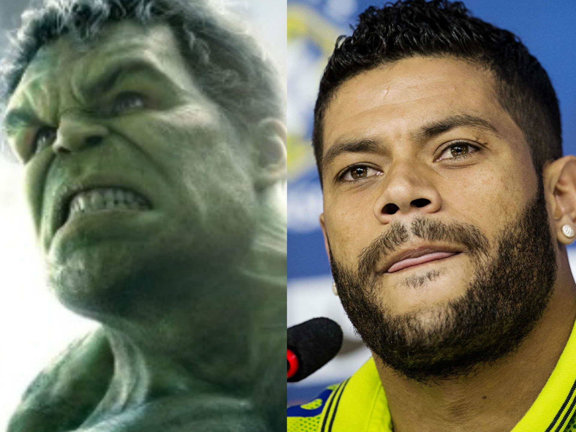 Essa é óbvia. Quem no Brasil seria o mais indicado para interpretar o Hulk no cinema? Acertou quem disse o jogador de futebol Hulk, claro. E não é que eles são parecidos? - Divulgação/Eduardo Knapp/Folhapress